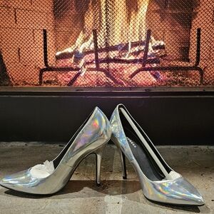 Express iridescent silver heels. Nwot
